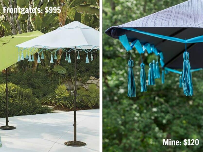 This tasseled outdoor umbrella is a great way to get a high-end look for less! It's an easy and inexpensive DIY that saved me over $800!