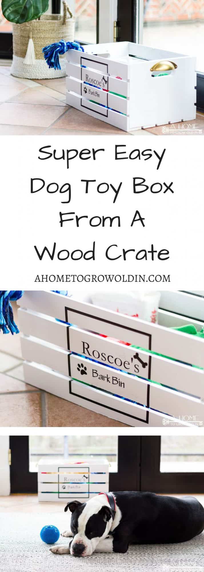 Using a wooden crate is a super easy way to make a toy box for your pampered pet! You'll be ready to start organizing your dog toys in just a few of hours! Includes a free Silhouette cut file.
