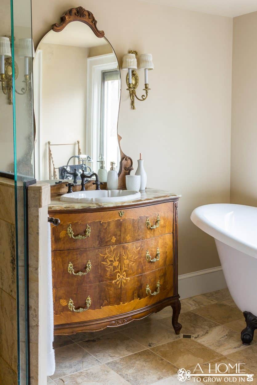 Check out the "before" and inspiration pics of where this master bathroom refresh makeover got its start!