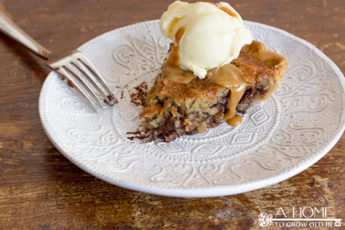 This salted chocolate chip cookie pie is the perfect dessert because it's great for any occasion. It's sure to impress for a holiday get-together, but works just as well for a low key family movie night treat. The sea salt helps balance the sweetness of the pie to make an absolutely decadent dessert!