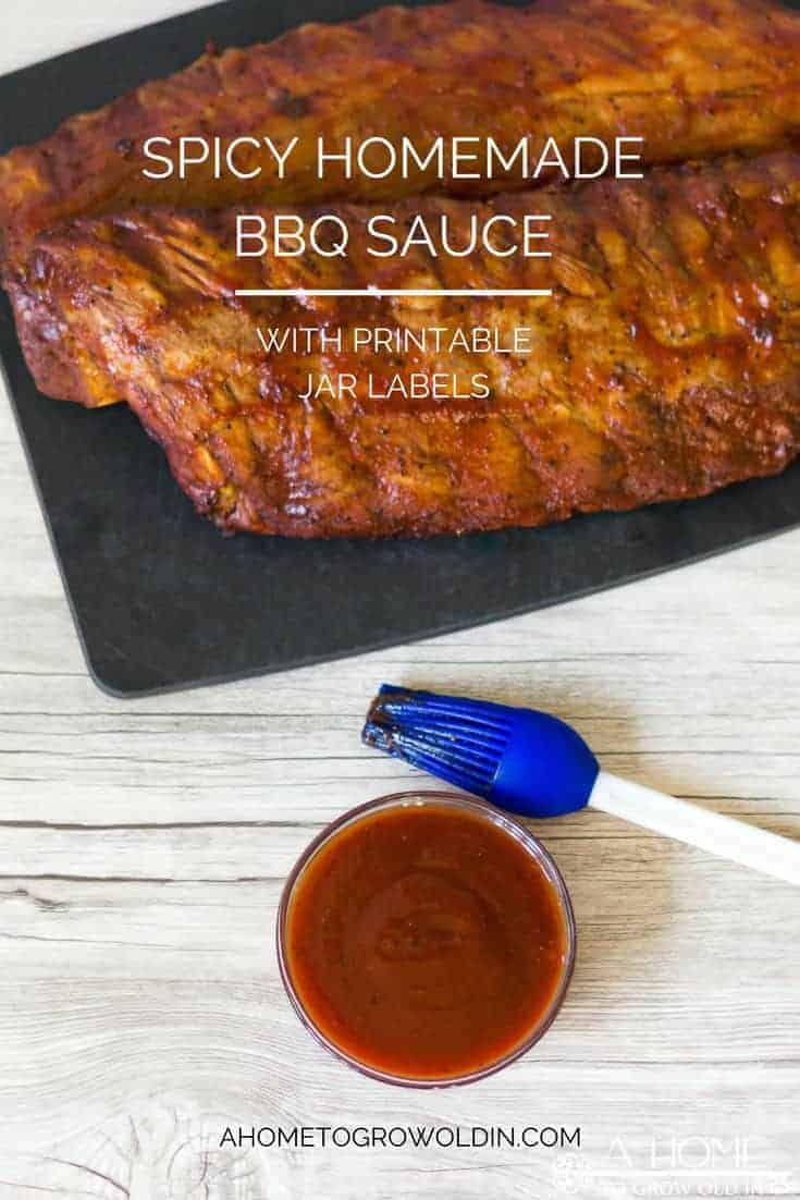 An easy sweet and spicy homemade BBQ sauce recipe that works well with all beef, pork, and chicken. You'll also want to print out these cute labels for your jars. These jars would make a great Father's Day gift!