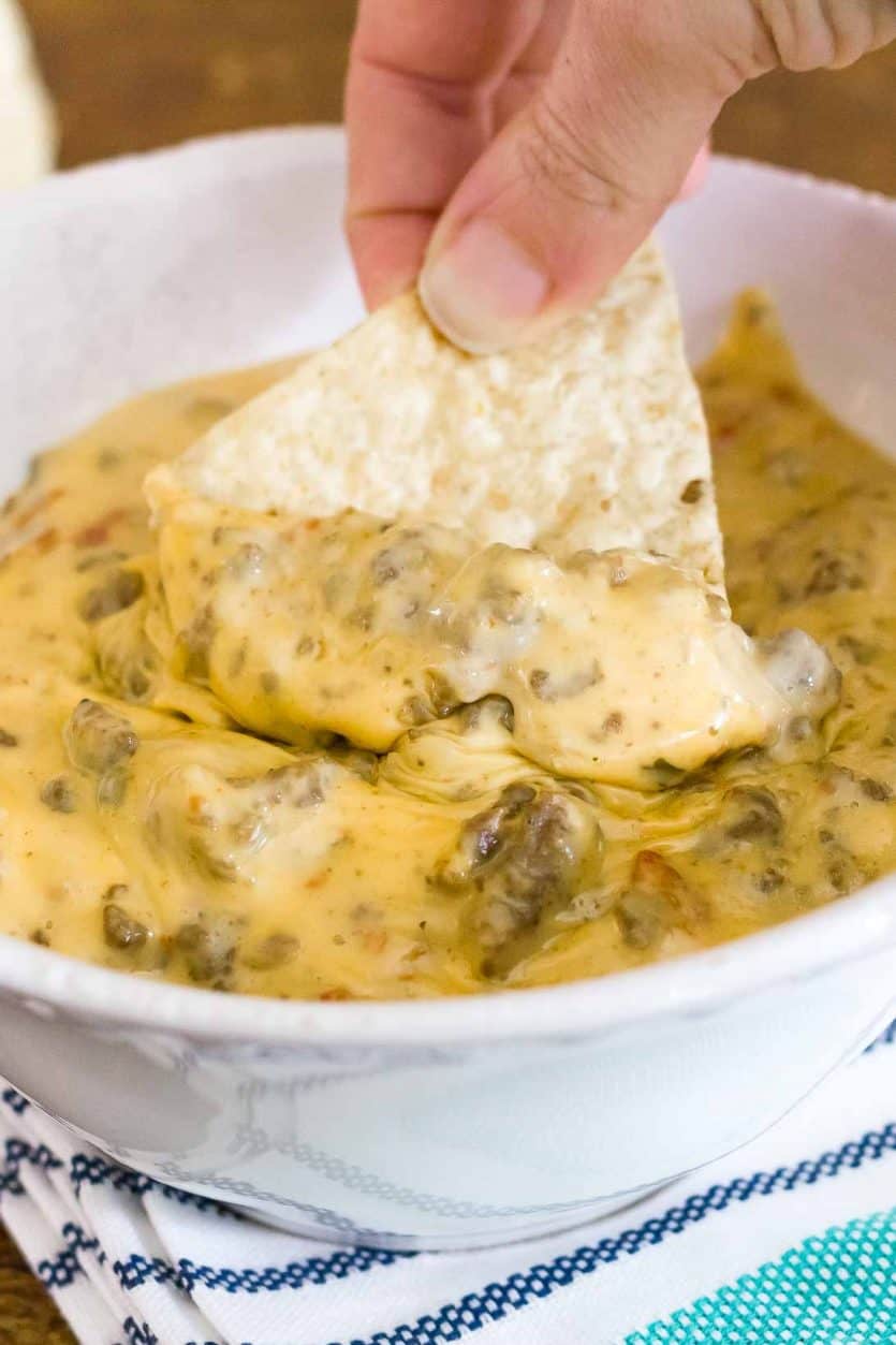 photo of chip with slow cooker cheese dip