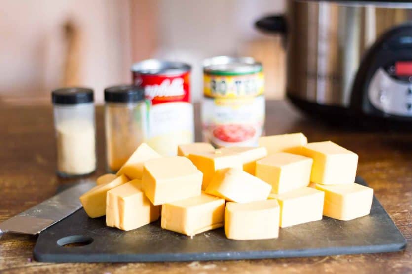 photo of cubed Velveeta and other slow cooker dip ingredients