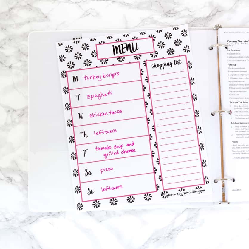 weekly menu planner a home to grow old in