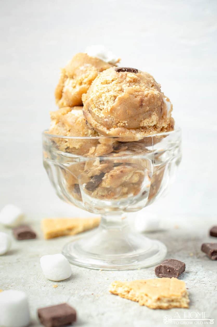 edible s'mores cookie dough in a glass dish