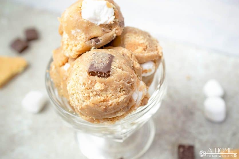 edible s'mores cookie dough in a glass dish
