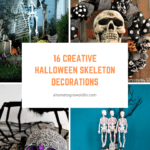 collage of Halloween skeleton decorations