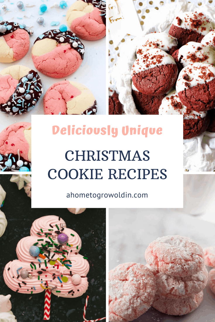 unique christmas cookie recipes such as red velvet, neapolitan, blush rose crinkle, and meringues
