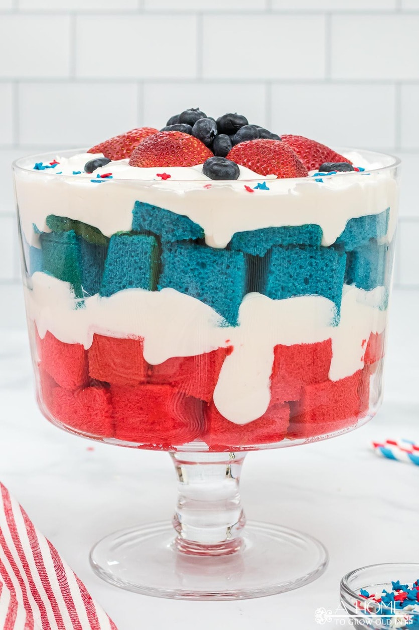 layers on a red white and blue trifle dessert