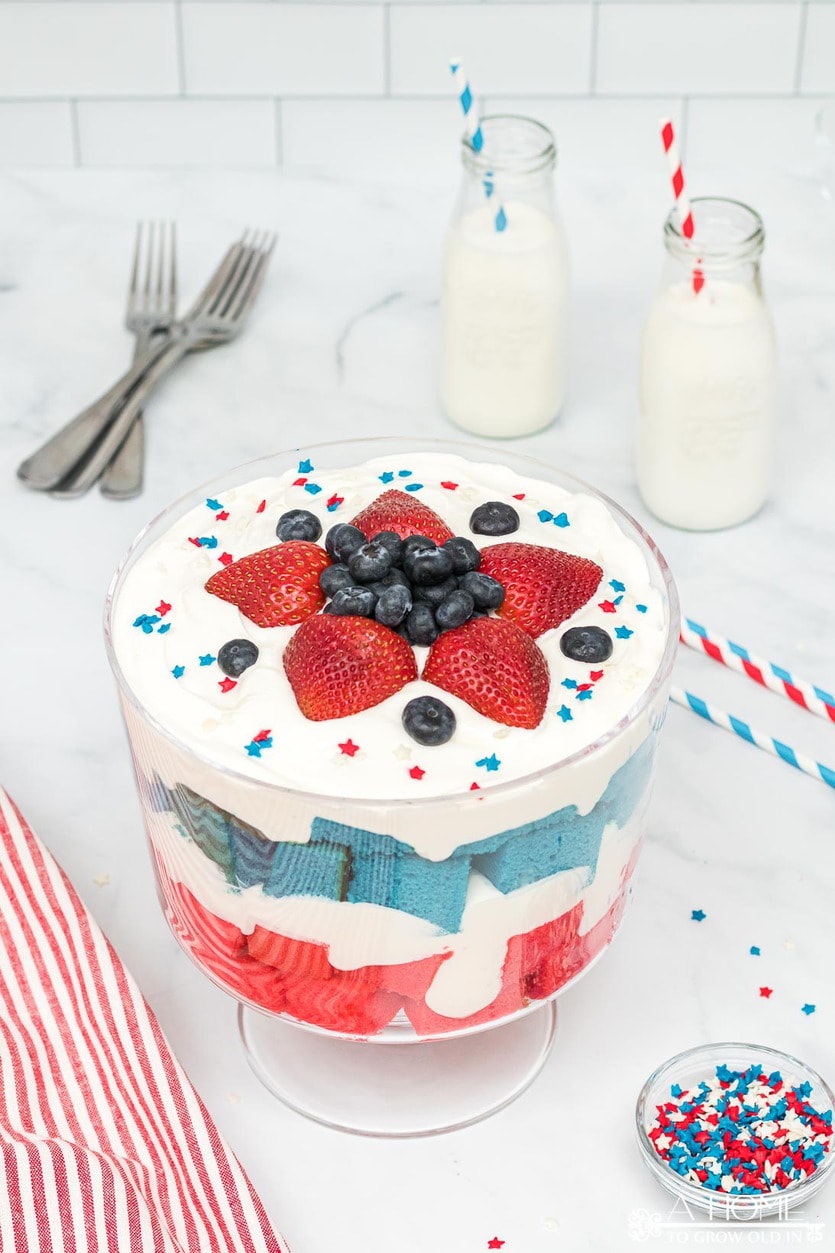 red white and blue trifle dessert perfect for a 4th of july or memorial day party